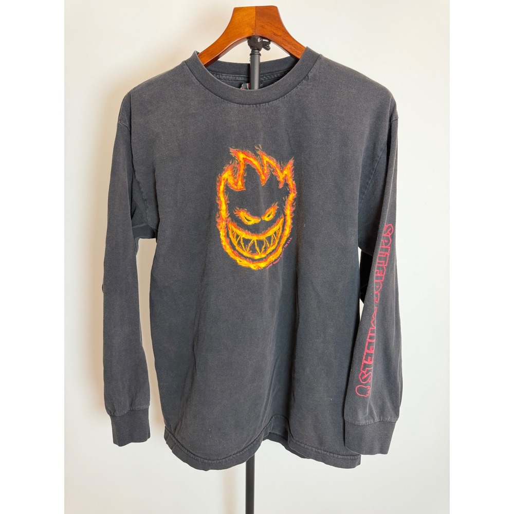 Spitfire Wheels Bighead Flame Logo Long Sleeve T-Shirt Black Mens Large Vintage